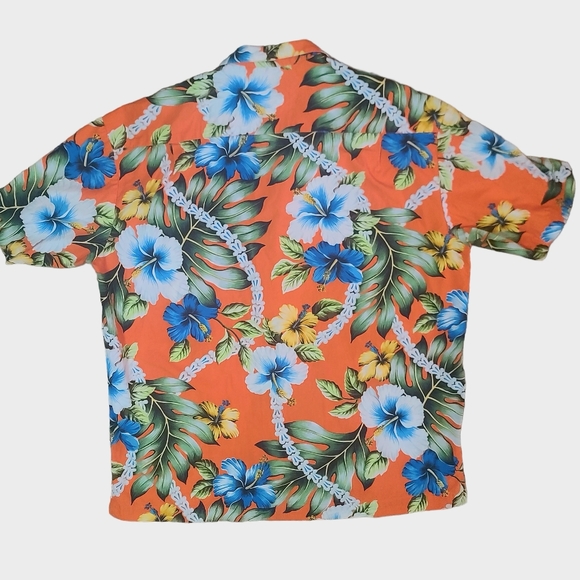 Paradise on A Hanger Men's LG Orange Blue Floral Hawaiian Shirt USA Hawaii Made - Picture 2 of 3